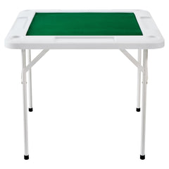 Mahjong Table, 4 Player Folding Domino Table with Wear-Resistant Green Tabletop, Portable Square Card Table with 4 Cup Holders & 4 Chip Trays for Mahjong Poker Puzzles, 90 x90-inch
