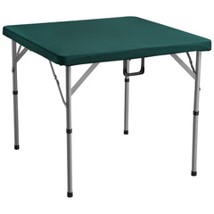 Mahjong Table, Fold-in-Half 4 Player Card Table with Wear-Resistant Green Tabletop, Portable Bi-Folding Square Domino Table with Carrying Handle for Outdoor Camping Picnic Party, 90 x90-inch
