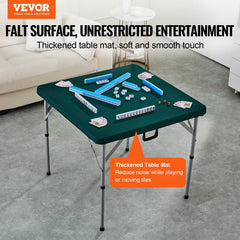 Mahjong Table, Fold-in-Half 4 Player Card Table with Wear-Resistant Green Tabletop, Portable Bi-Folding Square Domino Table with Carrying Handle for Outdoor Camping Picnic Party, 90 x90-inch