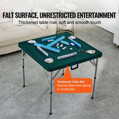 Mahjong Table, Fold-in-Half 4 Player Card Table with Wear-Resistant Green Tabletop, Portable Bi-Folding Square Domino Table with Carrying Handle for Outdoor Camping Picnic Party, 90 x90-inch