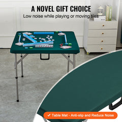 Mahjong Table, Fold-in-Half 4 Player Card Table with Wear-Resistant Green Tabletop, Portable Bi-Folding Square Domino Table with Carrying Handle for Outdoor Camping Picnic Party, 90 x90-inch