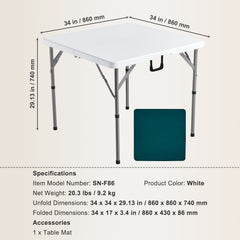 Mahjong Table, Fold-in-Half 4 Player Card Table with Wear-Resistant Green Tabletop, Portable Bi-Folding Square Domino Table with Carrying Handle for Outdoor Camping Picnic Party, 90 x90-inch