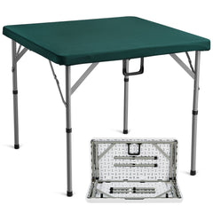 Mahjong Table, Fold-in-Half 4 Player Card Table with Wear-Resistant Green Tabletop, Portable Bi-Folding Square Domino Table with Carrying Handle for Outdoor Camping Picnic Party, 90 x90-inch