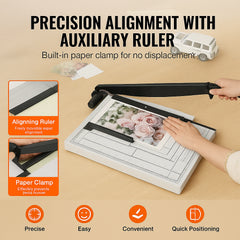 Paper Cutter, Guillotine Trimmer, 381 mm Cut Length, 16 Sheets Capacity, Heavy Duty Guillotine Paper Cutter with Guard Rail/Blade Lock for Cardstock/Cardboard, Paper Trimmer for Home Office