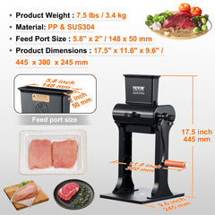 Commercial Meat Tenderizer, Heavy Duty Stainless Steel Meat Tenderizer Machine, Quick and Easy Manual Operation Kitchen Tool, 148mm Feed Port for Beef, Turkey, Chicken, Pork, Steak, and Fish