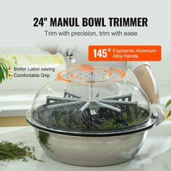 Leaf Bowl Trimmer, 24'' Trimmer Bowl, Manual Bud Trimmer with Stainless-Steel Blades for Twisted Spin Cut, Clear Visibility Dome and Hand Pruner Included, for Cutting Leaves, Buds, Flowers