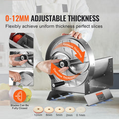 Manual Vegetable Fruit Slicer, 0-0.5"/0-12mm Thickness Adjustable Commercial Slicer Machine, Stainless Steel Food Cutter Slicing Machine with 2 Spare Blades, for Potato, Cucumber, Lemon, Tomato