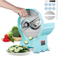 Manual Vegetable Fruit Slicer, 0-0.5"/0-12mm Thickness Adjustable Commercial Slicer Machine, Double Feed Ports, Stainless Steel Blade Food Cutter Slicing Machine for Cucumber, Lemon, Tomato