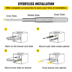 Drawer Slides with Lock, 1 Pair 40 inch, Heavy-Duty Industrial Steel up to 500 lbs Capacity, 3-Fold Full Extension, Ball Bearing Lock-in & Lock-Out, Side Mount