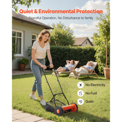 Push Reel Lawn Mower 35 cm, 5 Blades Manual Push Mower No Motor, 15-45 mm Adjustable Cutting Height, Walk-Behind Lawn Mowers with Grass Catcher Bag for Green Lawns, Driveways, Courtyards