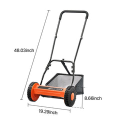 Push Reel Lawn Mower 35 cm, 5 Blades Manual Push Mower No Motor, 15-45 mm Adjustable Cutting Height, Walk-Behind Lawn Mowers with Grass Catcher Bag for Green Lawns, Driveways, Courtyards