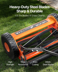 40cm Push Reel Lawn Mower 5-Blade Adjustable Height Grass Catcher 2-Wheel