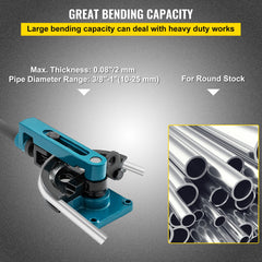Pipe Tube Bender, 3/8" to 1" Manual Pipe Tube Bender, with 7 Dies, Heavy Duty Tube Bender Tubing of Steel Metal Copper, for Repair Shops, Blue