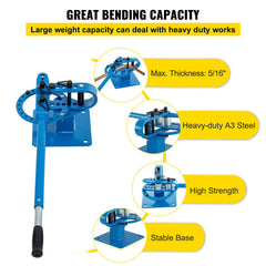 YP-9 Manual Bender, Soild Round Square Bar Metal Bender with 7 Bending Dies, Metal Rod Bar Bender Bending Tool for Construction Site Auto Repair