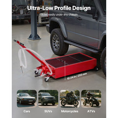 Low Profile Oil Drain Pan, 75.7 L Capacity, Rolling Oil Drain Pan with Manual Pump, 2.2 m Hose & T Folding Handle, Leak-proof & Corrosion-resistant, Fit for Cars, SUVs, Trucks, ATVs, Red