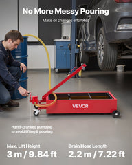 Low Profile Oil Drain Pan, 75.7 L Capacity, Rolling Oil Drain Pan with Manual Pump, 2.2 m Hose & T Folding Handle, Leak-proof & Corrosion-resistant, Fit for Cars, SUVs, Trucks, ATVs, Red