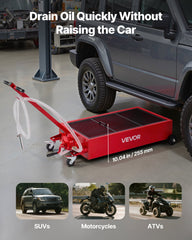 Low Profile Oil Drain Pan, 75.7 L Capacity, Rolling Oil Drain Pan with Manual Pump, 2.2 m Hose & T Folding Handle, Leak-proof & Corrosion-resistant, Fit for Cars, SUVs, Trucks, ATVs, Red