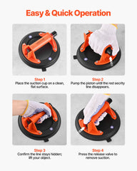 Vacuum Suction Cup, 203 mm Vacuum Glass Lifter with ABS Handle, 180 kg Max Lifting Capacity Tile Suction Cup Tool with Carrying Case for Lifting Large Tile, Granite, Drywall, Windows (2-Pack)