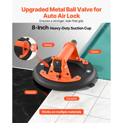 Vacuum Suction Cup, 203 mm Vacuum Glass Lifter with Metal Handle, 195 kg Max Lifting Capacity Tile Suction Cup Tool with Carrying Case for Lifting Large Tile, Granite, Drywall, Windows (2-Pack)