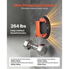 Vacuum Suction Cup, 203 mm Vacuum Glass Lifter with Metal Handle, 195 kg Max Lifting Capacity Tile Suction Cup Tool with Carrying Case for Lifting Large Tile, Granite, Drywall, Windows (2-Pack)