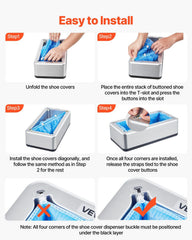 Shoe Cover Dispenser, Automatic Shoe Covers Dispenser with 100 Pcs of Non-Slip Disposable Shoes Covers, Fits Size Up to US 11, for Home, Office, Lab, Factory, Hospital, Indoor Use, Silver