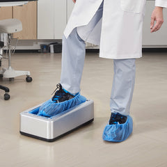 Shoe Cover Dispenser, Automatic Shoe Covers Dispenser with 100 Pcs of Non-Slip Disposable Shoes Covers, Fits Size Up to US 11, for Home, Office, Lab, Factory, Hospital, Indoor Use, Silver