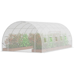Walk-in Tunnel Greenhouse, 19.4x9.7x6.5 ft Hoop House Greenhouse Tunnel, Plant Hot House with Galvanized Steel Frame, White PE Cover, Roll-up Zipper Door and 12 Windows for Outdoor