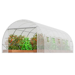 Walk-in Tunnel Greenhouse, 19.4x9.7x6.5 ft Hoop House Greenhouse Tunnel, Plant Hot House with Galvanized Steel Frame, White PE Cover, Roll-up Zipper Door and 12 Windows for Outdoor
