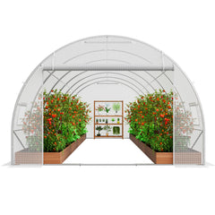 Walk-in Tunnel Greenhouse, 19.4x9.7x6.5 ft Hoop House Greenhouse Tunnel, Plant Hot House with Galvanized Steel Frame, White PE Cover, Roll-up Zipper Door and 12 Windows for Outdoor