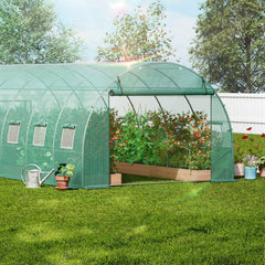Walk-in Tunnel Greenhouse, 19.4x9.7x6.5 ft Hoop House Greenhouse Tunnel, Plant Hot House with Galvanized Steel Frame, Green PE Cover, Roll-up Zipper Door and 12 Windows for Outdoor