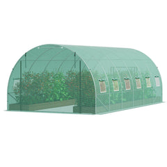 Walk-in Tunnel Greenhouse, 19.4x9.7x6.5 ft Hoop House Greenhouse Tunnel, Plant Hot House with Galvanized Steel Frame, Green PE Cover, Roll-up Zipper Door and 12 Windows for Outdoor