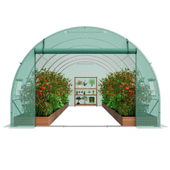 Walk-in Tunnel Greenhouse, 19.4x9.7x6.5 ft Hoop House Greenhouse Tunnel, Plant Hot House with Galvanized Steel Frame, Green PE Cover, Roll-up Zipper Door and 12 Windows for Outdoor