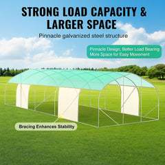 Walk-in Tunnel Greenhouse, 29.5x9.8x6.6 ft Hoop House Greenhouse Tunnel, Peaked Roof Plant Hot House with Galvanized Steel Frame, Green PE Cover, Roll-up Zipper Door and 12 Windows for Outdoor