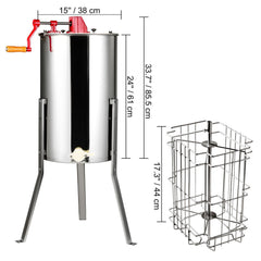 Manual Honey Extractor, 2/4 Frames Honey Spinner Extractor, Stainless Steel Beekeeping Extraction, Honeycomb Drum Spinner with Lid, Apiary Centrifuge Equipment with Height Adjustable Stand