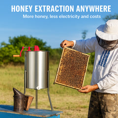 Manual Honey Extractor, 3 Frames Honey Spinner Extractor, Stainless Steel Beekeeping Extraction, Honeycomb Drum Spinner with Lid, Apiary Centrifuge Equipment with Height Adjustable Stand