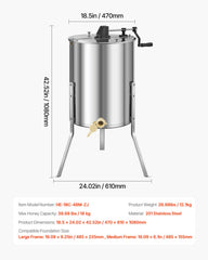 Honey Extractor, 4/8 Frame Manual Honey Spinner with Transparent Lid, Stainless Steel Honeycomb Drum Spinner with Height Adjustable Stand, Honeycomb Extraction Equipment for Beekeeping