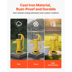 Well Hand Pitcher Pump, 25 ft Maximum Lift, Antique Cast Iron Manual Hand Water Pump, NPT 1-1/4 in Connection, Easy Installation, Old Fashioned for Outdoor Garden, Pond, Backyard, Farm, Yellow