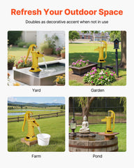 Well Hand Pitcher Pump, 25 ft Maximum Lift, Antique Cast Iron Manual Hand Water Pump, NPT 1-1/4 in Connection, Easy Installation, Old Fashioned for Outdoor Garden, Pond, Backyard, Farm, Yellow