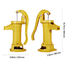 Well Hand Pitcher Pump, 25 ft Maximum Lift, Antique Cast Iron Manual Hand Water Pump, NPT 1-1/4 in Connection, Easy Installation, Old Fashioned for Outdoor Garden, Pond, Backyard, Farm, Yellow