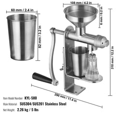 Manual Oil Press Machine, Stainless Steel Oil Extractor Machine, Detachable Oil Presser for Effortless Cleaning, Household Oil Expeller for Pressing Peanuts, Sesame Seeds, Rapeseed, Tea Seeds