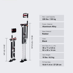 Drywall Stilts, 61-101.6 cm Adjustable Aluminum Tool Stilts with Protective Knee Pads, Durable and Non-slip Work Stilts for Sheetrock Painting, Walking, Taping, Black