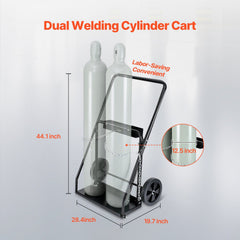 Dual Welding Cylinder Cart, Oxygen Acetylene Tank Cart with 440LBS Static Weight Capacity, 10-Inch Solid Wheels and Tank Storage Safety Chains, Suitable for Double 12.5-Inch Dia. Gas Cylinders