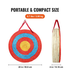 Archery Target, 5 Layers 20" Arrow Target, Traditional Solid Straw Round Archery Target Shooting Bow, Hand-Made Arrows Target, Coloured Rope Target for Backyard Outdoor Hunting Shooting Practice