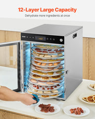 12 Trays Rotary Food Dehydrator Machine Stainless Steel 800W Fruit Drying