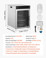12 Trays Rotary Food Dehydrator Machine Stainless Steel 800W Fruit Drying