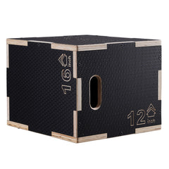 3 in 1 Plyometric Jump Box, 16/14/12 Inch Wooden Plyo Box, Platform & Jumping Agility Box, Anti-Slip Fitness Exercise Step Up Box for Home Gym Training, Conditioning Strength Training, Black