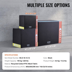 3 in 1 Plyometric Jump Box, 16/14/12 Inch Cotton Plyo Box, Platform & Jumping Agility Box, Anti-Slip Fitness Exercise Step Up Box for Home Gym Training, Conditioning Strength Training, Black
