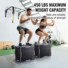 3 in 1 Plyometric Jump Box, 24/20/16 Inch Wooden Plyo Box, Platform & Jumping Agility Box, Anti-Slip Fitness Exercise Step Up Box for Home Gym Training, Conditioning Strength Training, Black