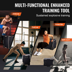 3 in 1 Plyometric Jump Box, 24/20/16 Inch Wooden Plyo Box, Platform & Jumping Agility Box, Anti-Slip Fitness Exercise Step Up Box for Home Gym Training, Conditioning Strength Training, Black