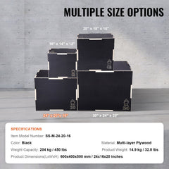 3 in 1 Plyometric Jump Box, 24/20/16 Inch Wooden Plyo Box, Platform & Jumping Agility Box, Anti-Slip Fitness Exercise Step Up Box for Home Gym Training, Conditioning Strength Training, Black